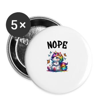 Einhorn Spruch Nope Jungen und Mädchen Fabelwesen - Buttons groß 56 mm (5er Pack) - Weiß - Vorne