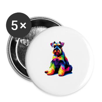 Bunte Pop Art Riesenschnauzer Schnauzer - Buttons groß 56 mm (5er Pack) - Weiß - Vorne