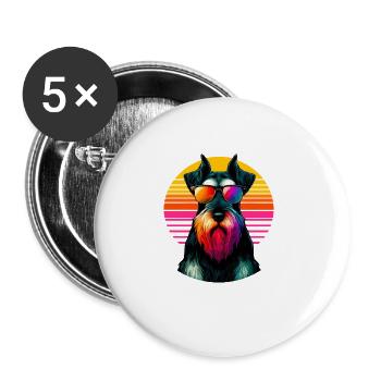 Retro Sonnenuntergang Sonnenbrille Riesenschnauzer Schnauzer - Buttons groß 56 mm (5er Pack) - Weiß - Vorne