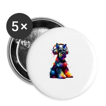 Bunte Splash Art Kopfhörer Riesenschnauzer - Buttons groß 56 mm (5er Pack) - Weiß - Vorne