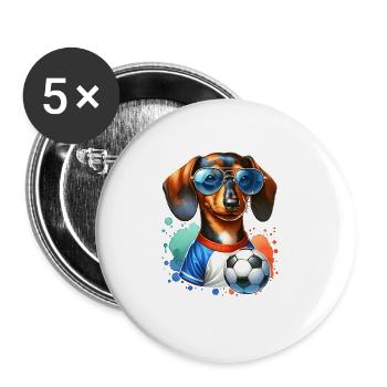 Dachshund Soccer Player Wiener Dog Fan - Buttons groß 56 mm (5er Pack) - Weiß - Vorne