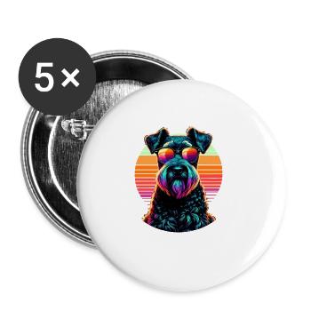 Retro Sonnenuntergang Sonnenbrille Kerry Blue Terrier - Buttons groß 56 mm (5er Pack) - Weiß - Vorne