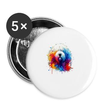 Colorful Splash Art Komondor Chien de berger hongrois - Lot de 5 grands badges (56 mm) - blanc - Devant