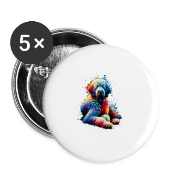 Colorful Splash Art Komondor Chien de berger hongrois - Lot de 5 grands badges (56 mm) - blanc - Devant