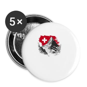 Switzerland Urlaub Skifahren Wandern Berge Schweiz - Buttons groß 56 mm (5er Pack) - Weiß - Vorne