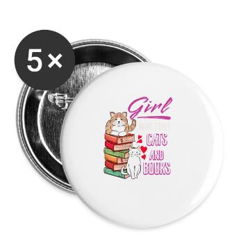 Cats, Cat Lover, Books, Reading, Girl - Buttons large 2.2''/56 mm (5-pack) - white - Front
