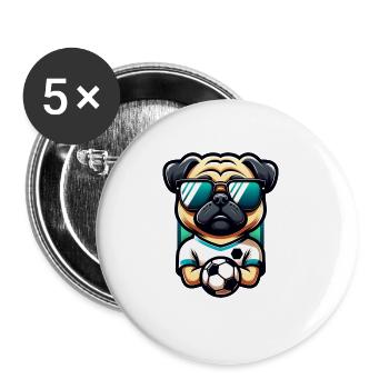 Pug Soccer Dog Player Ball Master Fan - Buttons large 2.2''/56 mm (5-pack) - white - Front