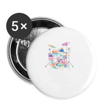 Drums Schlagzeuger Schlagzeugspieler Drummer - Buttons groß 56 mm (5er Pack) - Weiß - Vorne