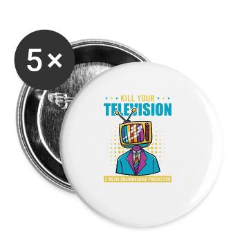 Brainwashing Kill your TV Fake News Portest - Buttons groß 56 mm (5er Pack) - Weiß - Vorne