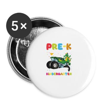 Kindergarten Geschenk Dinosaurier Dino Skateboard - Buttons groß 56 mm (5er Pack) - Weiß - Vorne
