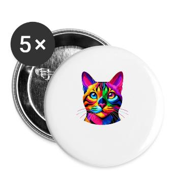 Chat Pop Art Coloré du Bengale - Lot de 5 grands badges (56 mm) - blanc - Devant