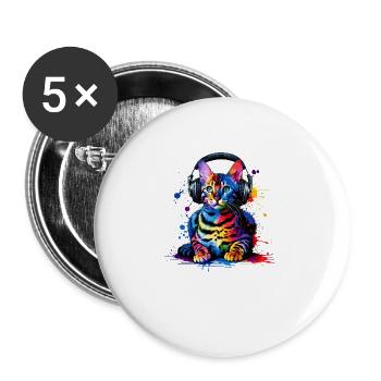 Bunte Splash Art Kopfhörer Bengalische Katze - Buttons groß 56 mm (5er Pack) - Weiß - Vorne