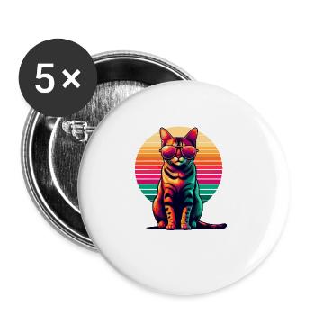 Retro Sonnenuntergang Sonnenbrille Bengalische Katze - Buttons groß 56 mm (5er Pack) - Weiß - Vorne
