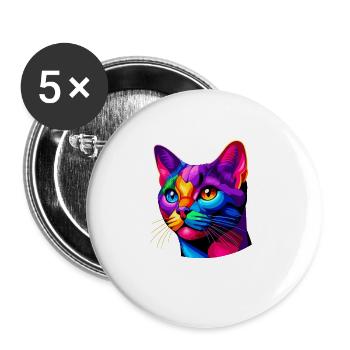 Bunte Pop Art Bombay Katze - Buttons groß 56 mm (5er Pack) - Weiß - Vorne