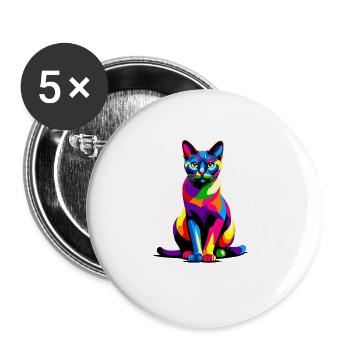 Bunte Pop Art Bombay Katze - Buttons groß 56 mm (5er Pack) - Weiß - Vorne