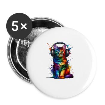 Colorful Splash Art Headphones Chausie Jungle Curl - Buttons large 2.2''/56 mm (5-pack) - white - Front