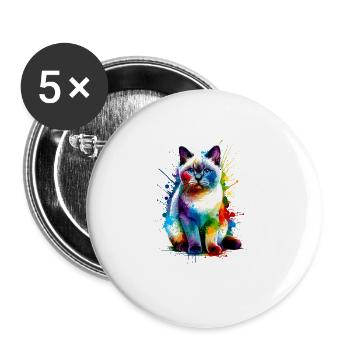 Colorful Splash Art Colorpoint Shorthair - Lot de 5 grands badges (56 mm) - blanc - Devant