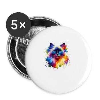 Éclaboussures colorées Art Chat balinais à poil long - Lot de 5 grands badges (56 mm) - blanc - Devant