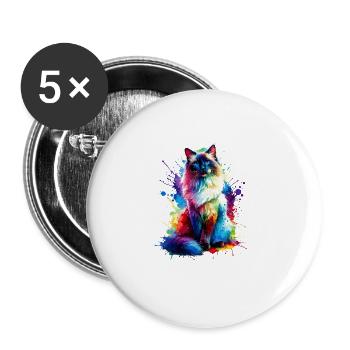 Éclaboussures colorées Art Chat balinais à poil long - Lot de 5 grands badges (56 mm) - blanc - Devant