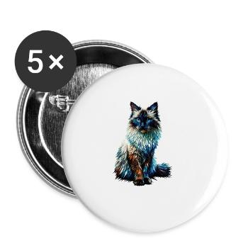 Polygone Art Balinais Chat Siamois à poil long - Lot de 5 grands badges (56 mm) - blanc - Devant