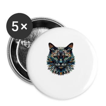 Polygon Art Bombay Cat - Buttons large 2.2''/56 mm (5-pack) - white - Front
