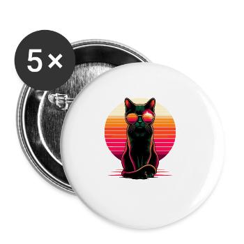 Retro Sonnenuntergang Sonnenbrille Bombay Katze - Buttons groß 56 mm (5er Pack) - Weiß - Vorne