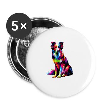 Colorful Pop Art Border Collie Border Collies - Buttons large 2.2''/56 mm (5-pack) - white - Front