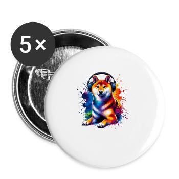 Bunte Splash Art Kopfhörer Japanisch Shiba Inu - Buttons groß 56 mm (5er Pack) - Weiß - Vorne