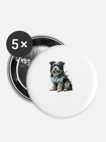 Polygon Art Tibetan Terrier Terriers - Buttons groß 56 mm (5er Pack) - Weiß