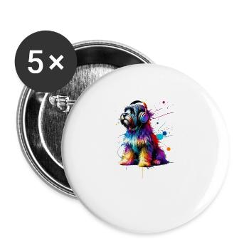 Colorful Splash Art Headphones Tibetan Terrier - Buttons large 2.2''/56 mm (5-pack) - white - Front