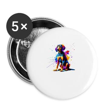 Éclaboussure colorée Art Plott Chien Plott Chien - Lot de 5 grands badges (56 mm) - blanc - Devant