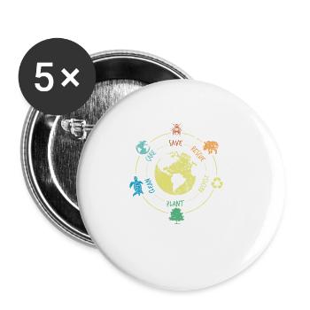 Rette Tiere Recyceln Tag Der Erde, Rette Den Ozean - Buttons groß 56 mm (5er Pack) - Weiß - Vorne