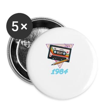 Rétro des années 80 Mottotparty 1984 Vintage Cassette - Lot de 5 grands badges (56 mm) - blanc - Devant