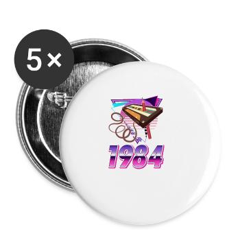 Retro 80s Mottotparty 1984 Vintage Kassette - Buttons groß 56 mm (5er Pack) - Weiß - Vorne