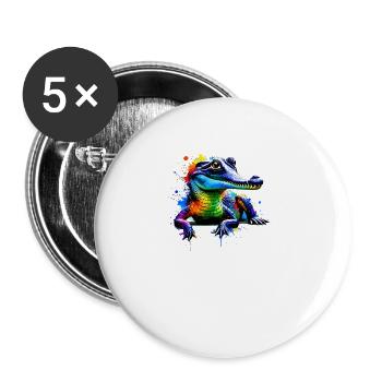 Bunte Splash Art Gharial Gaviale - Buttons groß 56 mm (5er Pack) - Weiß - Vorne