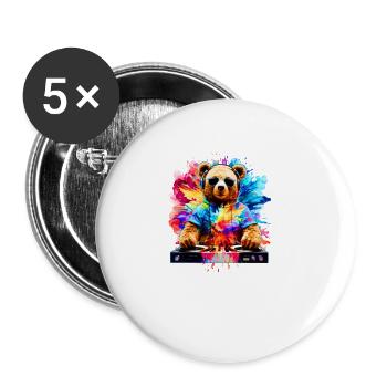 DJ Bear, Teddy, Cartoon, Music, Konzerte Festivals - Buttons groß 56 mm (5er Pack) - Weiß - Vorne