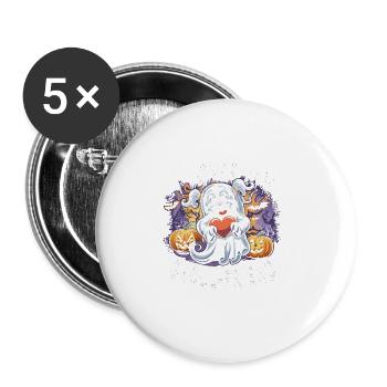 J’aime mon ami goule mignon fantôme Halloween - Lot de 5 grands badges (56 mm) - blanc - Devant