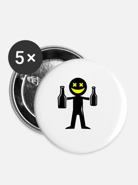 Strichmännchen Bier - Buttons groß 56 mm (5er Pack) - Weiß
