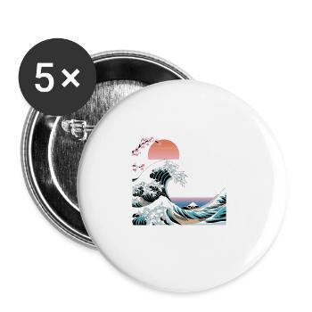 Big Wave Vaporwave Aesthetic 80s Anime Fashion - Buttons large 2.2''/56 mm (5-pack) - white - Front