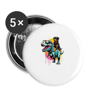 Splash Art Dinosaure T-Rex Rottweiler Tyrannosaure - Lot de 5 grands badges (56 mm) - blanc - Devant