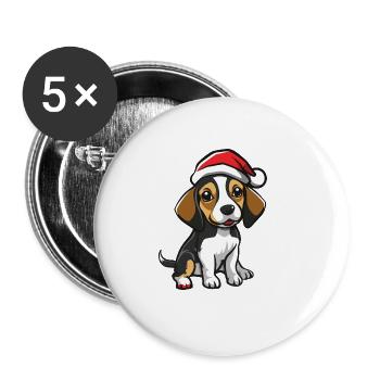 Beagle Hund Weihnachten - Buttons groß 56 mm (5er Pack) - Weiß - Vorne