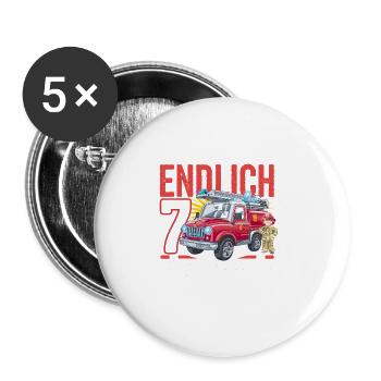 Endlich 7 Jetzt Fahre Ich Feuerwehr - Buttons groß 56 mm (5er Pack) - Weiß - Vorne