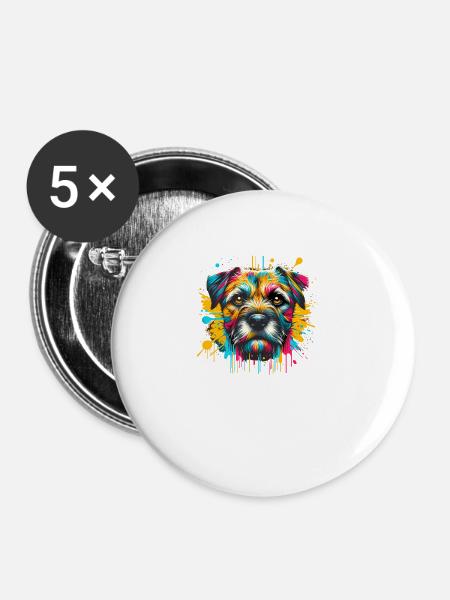Splash Art Border Terriër Border Terriërs - Buttons groot 56 mm (5-pack) - wit