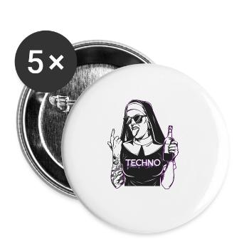 Rebellious Nun Techno Party Hardstyle - Buttons groß 56 mm (5er Pack) - Weiß - Vorne