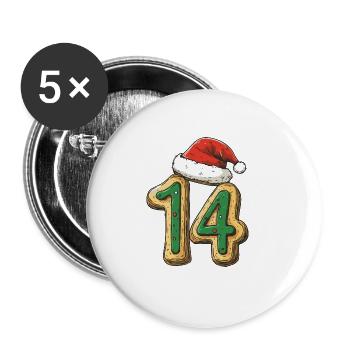 14 Zahl Weihnachten - Buttons groß 56 mm (5er Pack) - Weiß - Vorne