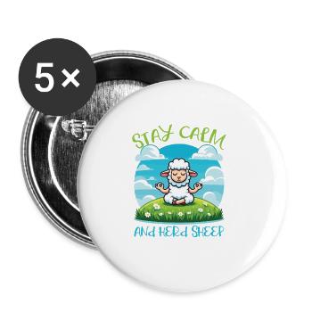Stay Calm And Herd Sheep Zen Meditation Sheep - Buttons groß 56 mm (5er Pack) - Weiß - Vorne