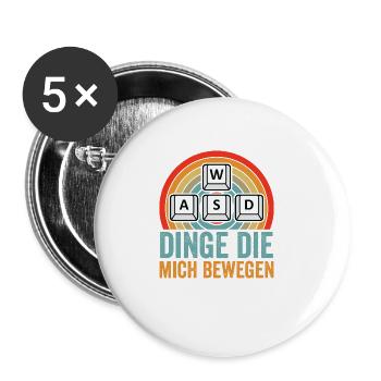 Dinge, die mich bewegen Gaming retro für Zocker - Buttons groß 56 mm (5er Pack) - Weiß - Vorne