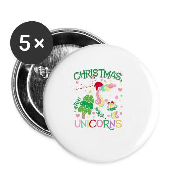Einhorn Pferde Reitern Weihnachen Liebe Reiten - Buttons groß 56 mm (5er Pack) - Weiß - Vorne
