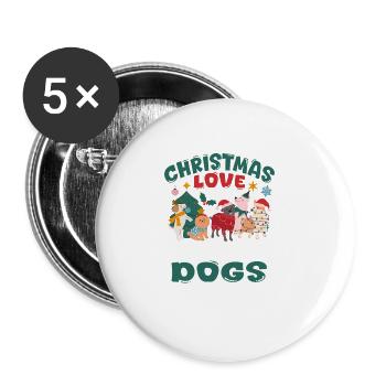Chien, Carlin, Amour des animaux, Noël, Amour et chiens - Lot de 5 grands badges (56 mm) - blanc - Devant