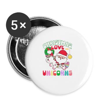 Einhorn Pferde Reitern Weihnachen Liebe Reiten - Buttons groß 56 mm (5er Pack) - Weiß - Vorne